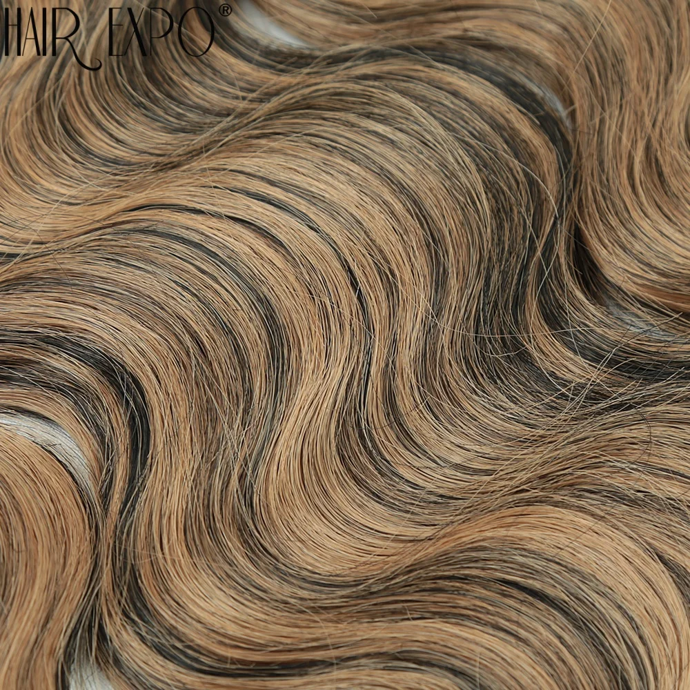 Body Wave Haarbündel 24 Zoll Piano Blonde Natürliche Synthetische Haarverlängerungen Ombre Dicker Pferdeschwanz Lockiges Haar zum Weben für Frauen – Detail 12