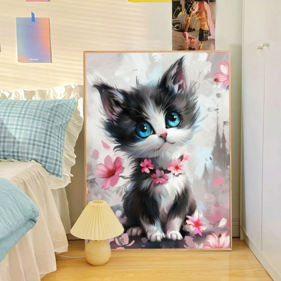 PhotoCustom Diy Gemälde nach Zahlen Kit Tier Katze Malen Leinwand Bild Ölgemälde nach Zahlen handgemalt für Erwachsene Home Decor