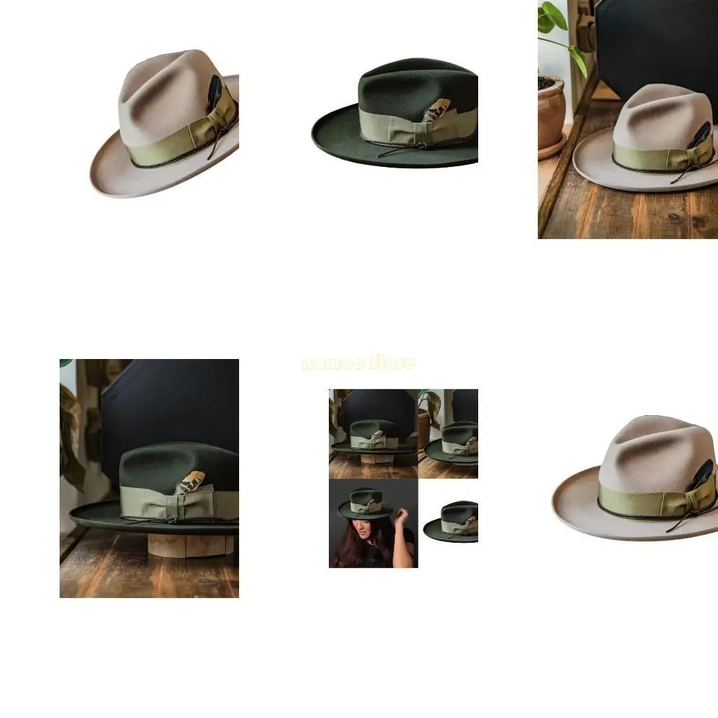 

31BF Handcraft Wool Fedoras Hat with Stylish Woven Ribbon and Feathered Great For Everyday Wear And Social Event Gatherings