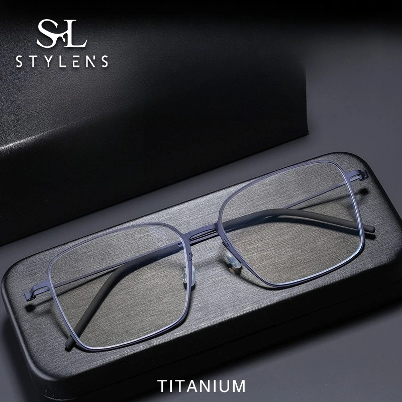 

STYLENS Business Сверхлегкие очки из чистого титана, мужские квадратные очки для чтения с защитой от синего света, настройка по рецепту 5535