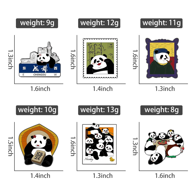 Panda Huahua UV Printing Pin China Travel Hot Pot Lion dance Mahjong Brooch Lapel Bag Badge Art Jewelry Gifts Friends