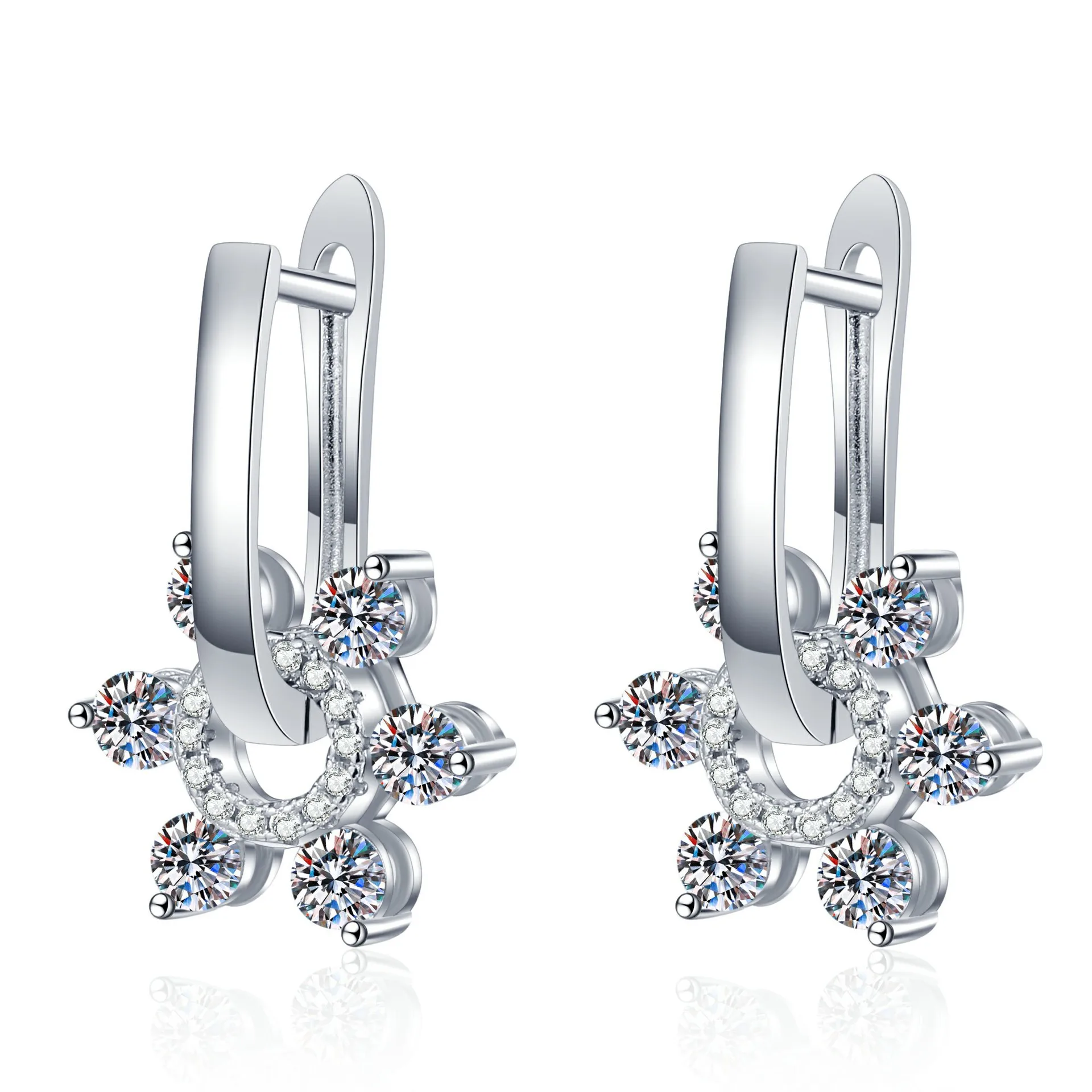 

S925 Sterling Silver Certified Moissanite Earrings - Full Moissanite, 3-Ways-to-Wear French Floral Design, Light Luxury Hoops fo