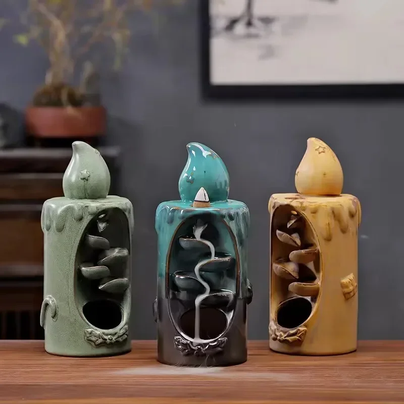 Mini Backflow Incense Burner Smoke Waterfall Incense Burner for Home Office Decor