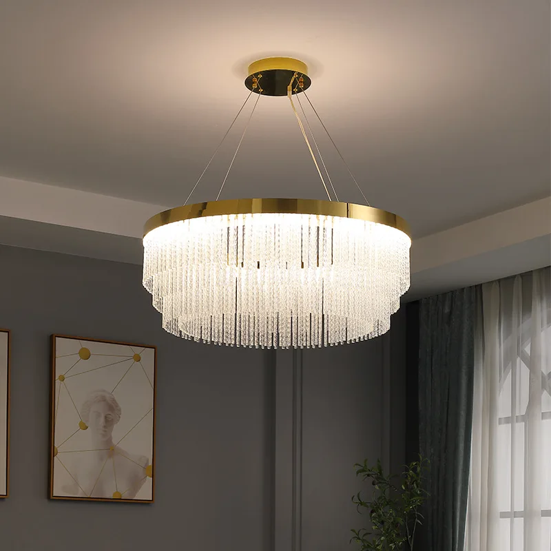 Dining Room Luxury Oval Glass Rod pendant Light led suspension Tri-color LED chandeliers Gold Bar Kitchen Lighting for home deco image 3