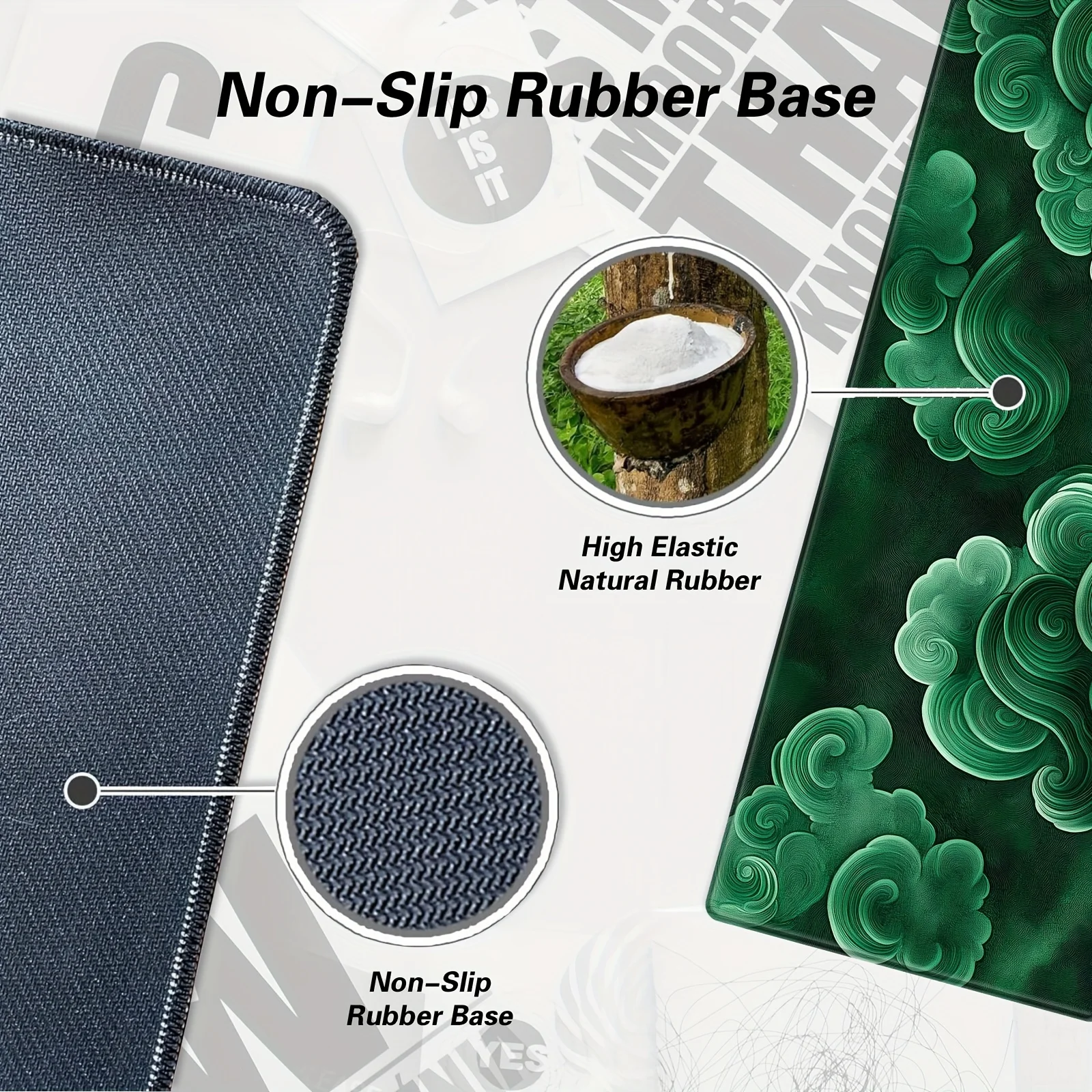 Oversized Gaming Mouse Pad, Non-slip Rubber Base, Stitched Edges, with Green Cloud Pattern, Suitable for Work and Gaming