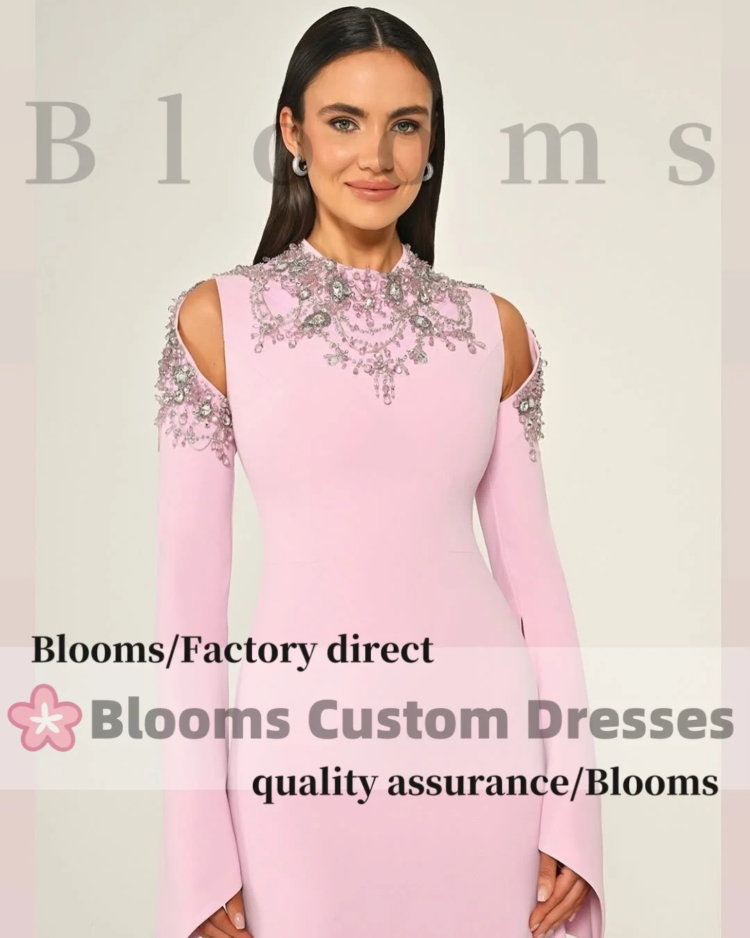 Blooms Customized Long Sleeves Beadings Prom Dresses vestidos de Floor Length Off-Shoulder Luxury Evening Dresses2025 image 2