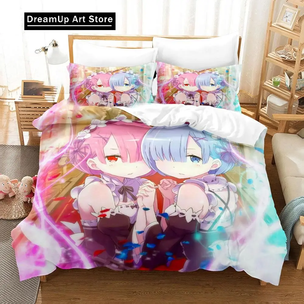 3D Print Anime Re Zero Rem Ram Emilia Bedding Set Boys Girls Twin Queen King Size Duvet Cover Pillowcase Bed boys Adult Bedroom