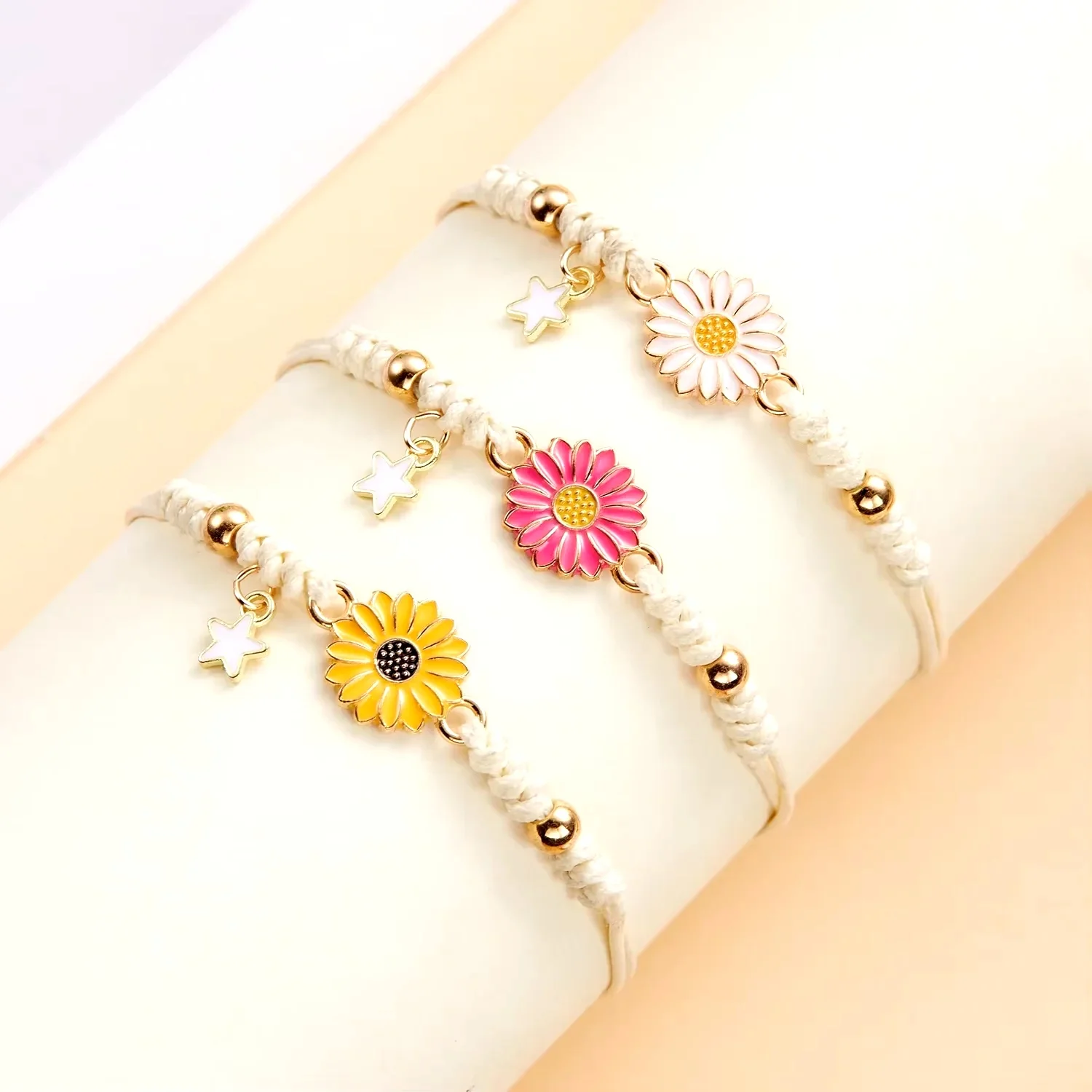 Simple Sunflower Bracelets for Women Handmade Braided Fashion Colorful Daisy Adjustable Bangle Friendship Good Luck Jewelry Gift