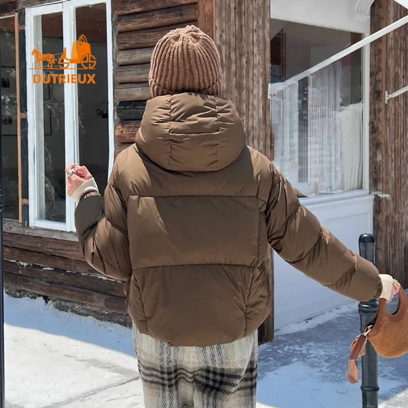Winter Loose Stand-up Collar Detachable Hooded Short Woman Down Jacket, 90% White Goose Down Warm Windproof Fashion Jacket Women