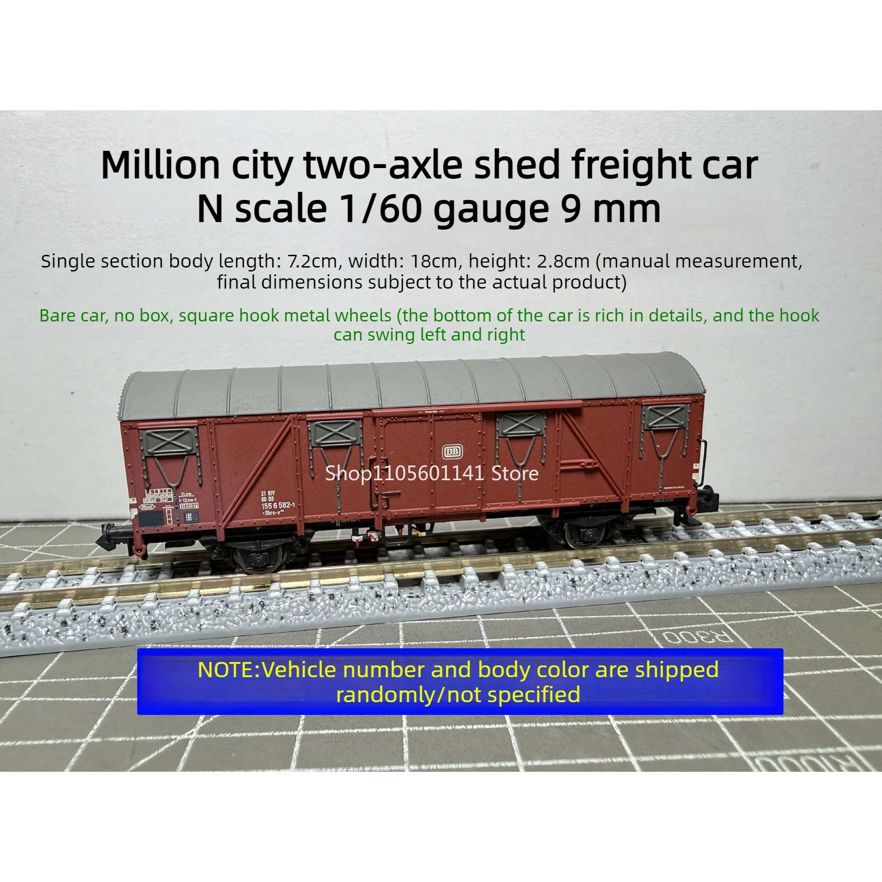 N Scale Million City Train Model 1/160 Freight Car Two-axle Freight Car Brown Boxcar Square Hook Metal Wheels Without Box