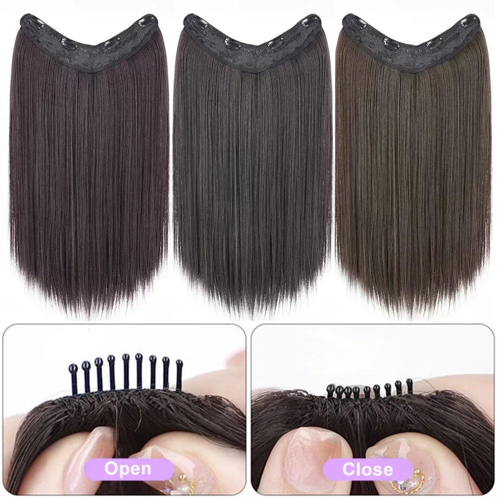 ALXNAN HAIR 50CM Synthetic Straight V-Shaped Hair Extensions High Resistant Temperature Fiber Black Brown Hairpiece