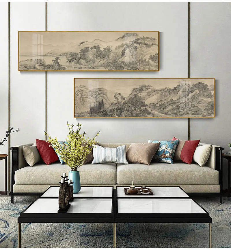 Affiche de peinture sur toile de montagnes et eaux, magnifique, rétro, paysage chinois, art mural, photo imprimée, bureau, salon, décoration d'intérieur