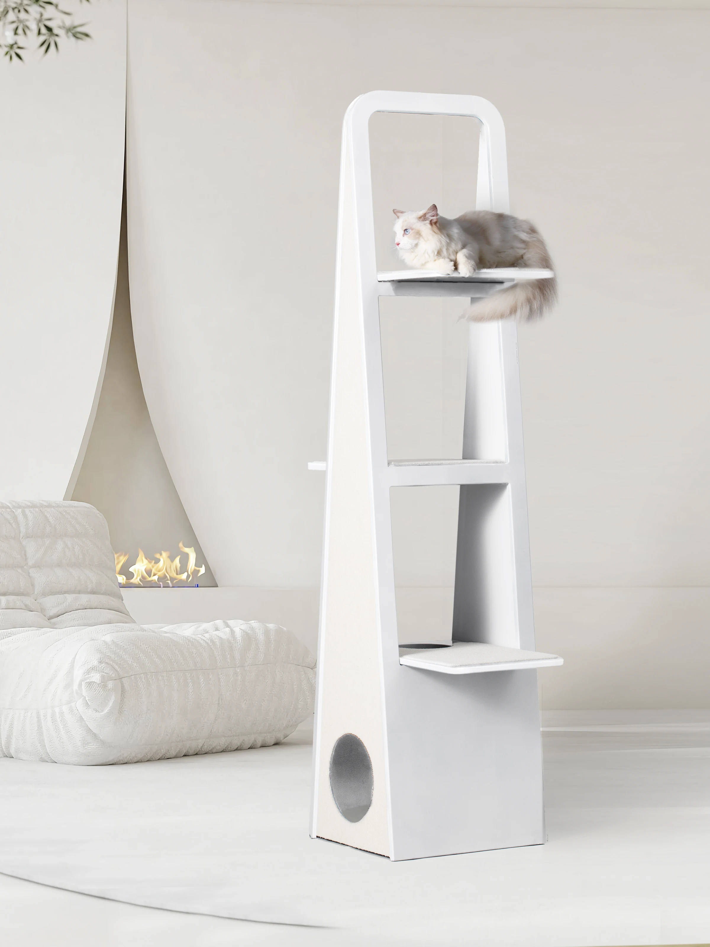 Cadre d'escalade pour chat en bois massif, nid d'arbre intégré, grande plate-forme de saut simple japonaise de luxe, sens du design