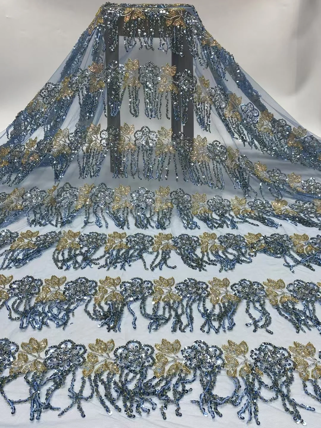 

African Beads lace Fabric 2025 High Quality Sequins Embroidery French Beaded Tulle Laces For Nigerian Wedding Dresses Sew