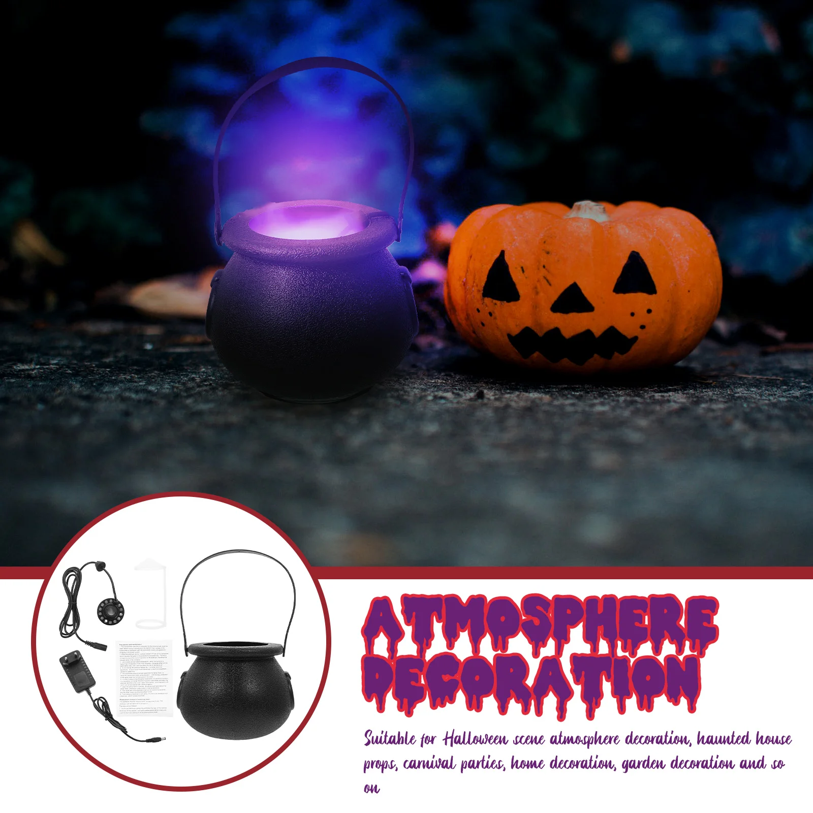 

1Set Halloween Mist Maker LED Fogger Witch Cauldron Mist Effect Low Water Sensor Haunted Party Decoration Outdoor Decor