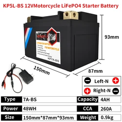 KP7A-BS Motorbike LiFePO4 Battery 12V 4Ah CCA 260A Lithium Iron Motorcycle Start Battery With BMS Deep 2000 Cycles For ATVs UTVs