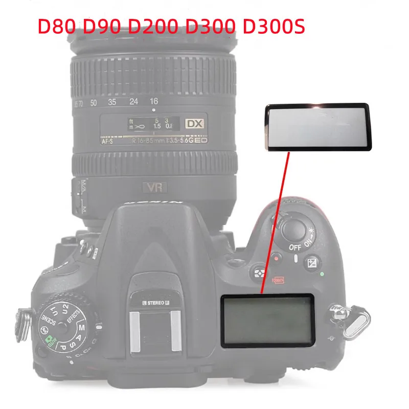 

New for Nikon DSLR D80 D90 D200 D300 D300S Outer Top Upper LCD Display Cover Window Repair part +TAPE