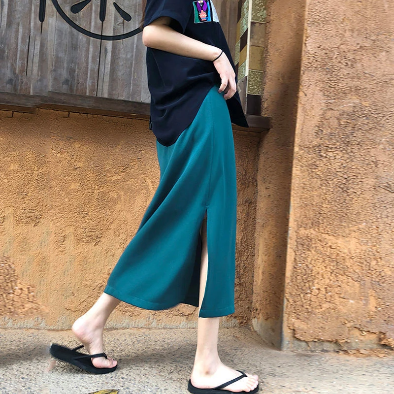 

plus Size Mid-Length A-Line Skirt with Slit for Women Loose Fit Casual Spring Summer Skirts High Waist Korean Sle