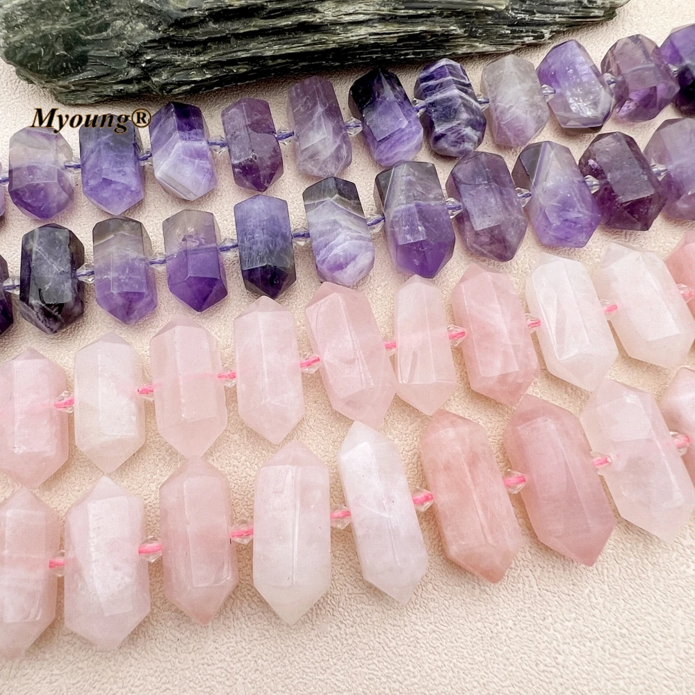 

Large Center Drilled Natural Crystal Rose Quartzs Amethysts Double Terminated Point Nugget Beads For DIY Jewelry Making MY231086