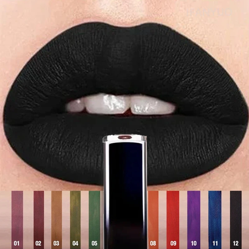 Rouge à lèvres liquide noir mat, imperméable, longue durée, teinte rouge-brun sexy, rouge à lèvres métallique, maquillage d'Halloween, cosmétiques