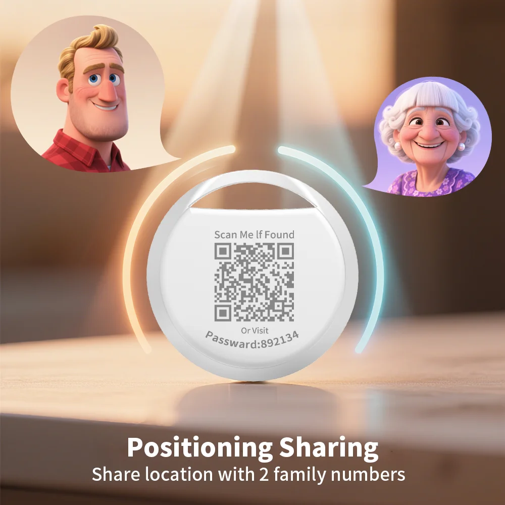 QR 코드가 있는 노인용 분실 방지 추적기, 분실 및 발견 시 소리 재생으로 빠른 위치 확인 가능, GPS 안드로이드 태그, 구글의 파인더 허브와 호환