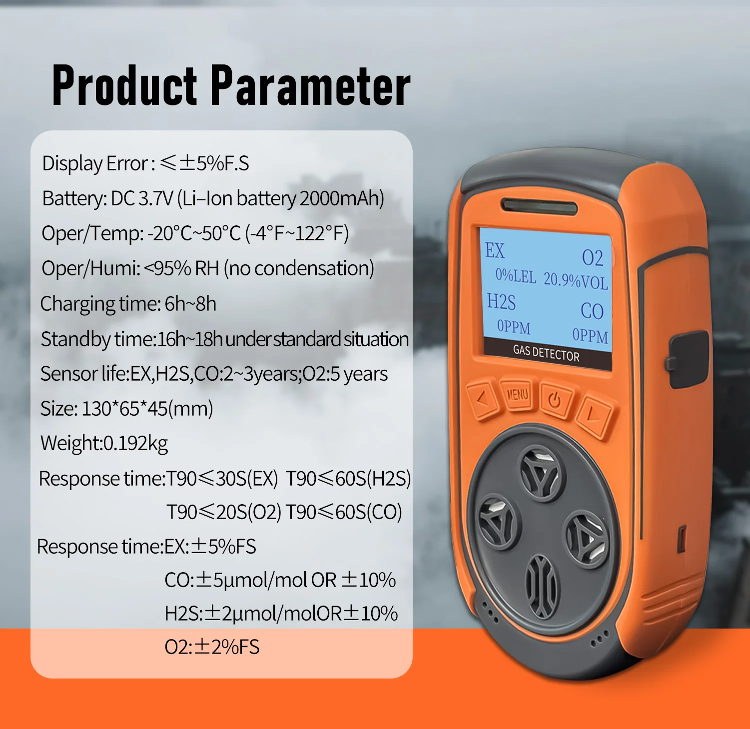 كاشف الغاز المتعدد القابل للاحتراق المحمول H2S CO O2 إنذار أول أكسيد الكربون كاشف الغاز الطبيعي مقياس الأكسجين H2S LEL محلل الغاز