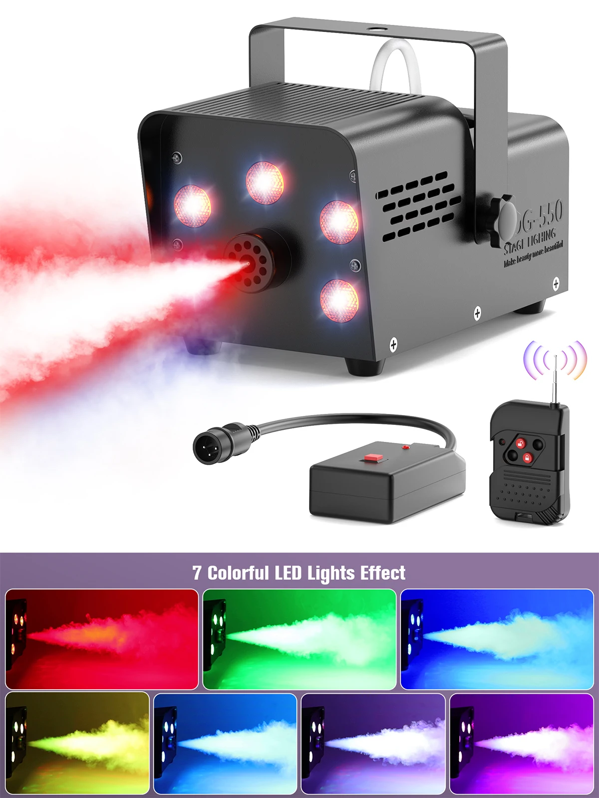 Nitehop 550W Nebelmaschine mit 5 LEDs, RGB-Nebelwerfer, Bühnenlichteffekt, Nebelsprühgerät für DJ, Disco, Halloween-Party, Nachtclub