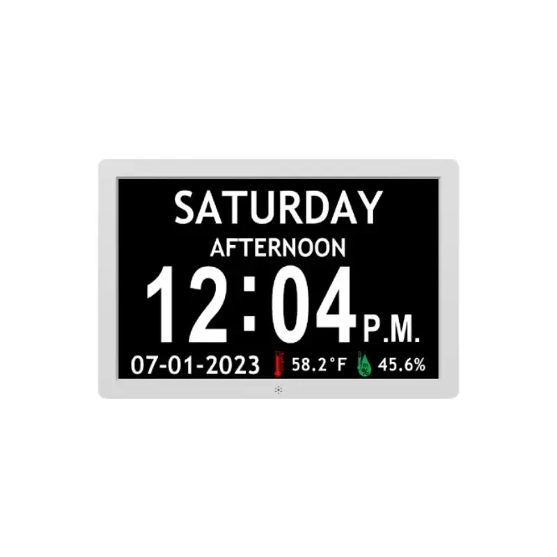 

Photo Frame Digital Clock with 10 Inch Display Day Alarm Options Smart Alarm Temperature Humidity