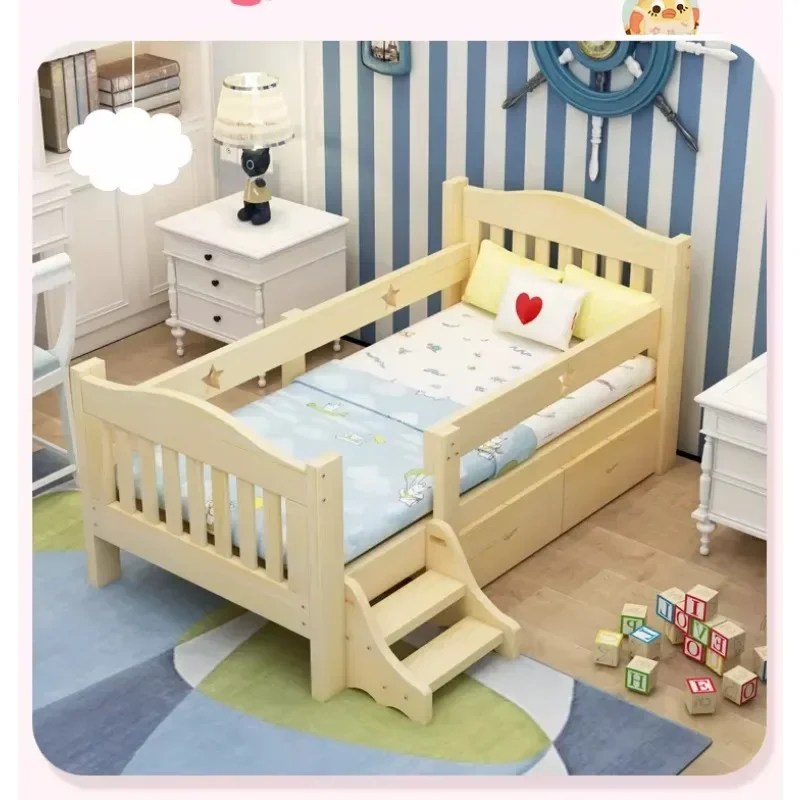 Princess Wholesale Wooden Bed Frame Single Children Safety Widening Stitching Big Bed Guardrail Baby Bed