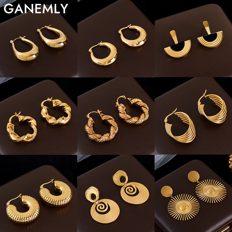 Ganemly 316l Edelstahl runden glänzenden Kreis Creolen für weibliche Mode neue 18 Karat vergoldete Ohr schnalle Schmuck Geschenk