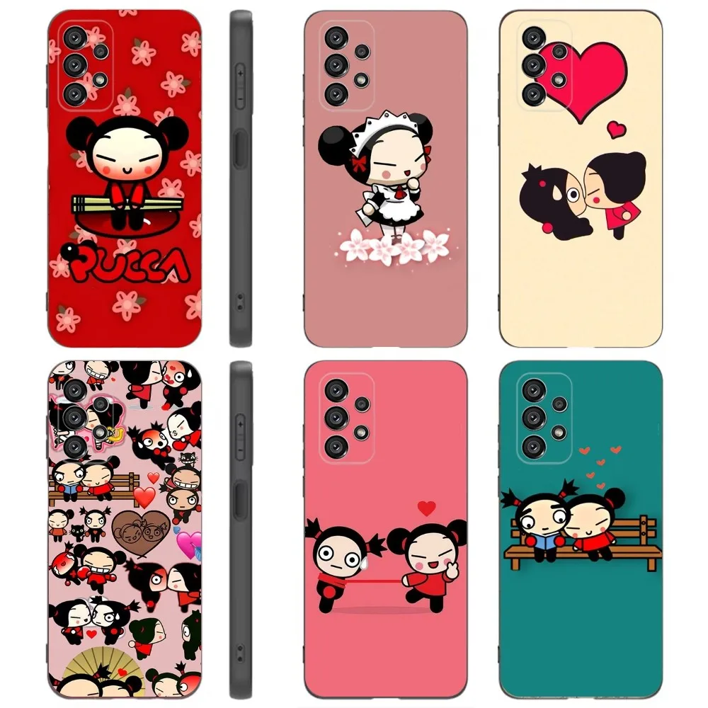 Cute Pucca G-Garu  Phone Case For Samsung Galaxy A91,A80,A73,A72 ,A71,A53A52,A32 ,A31A22,A21s,A20,Black Cover