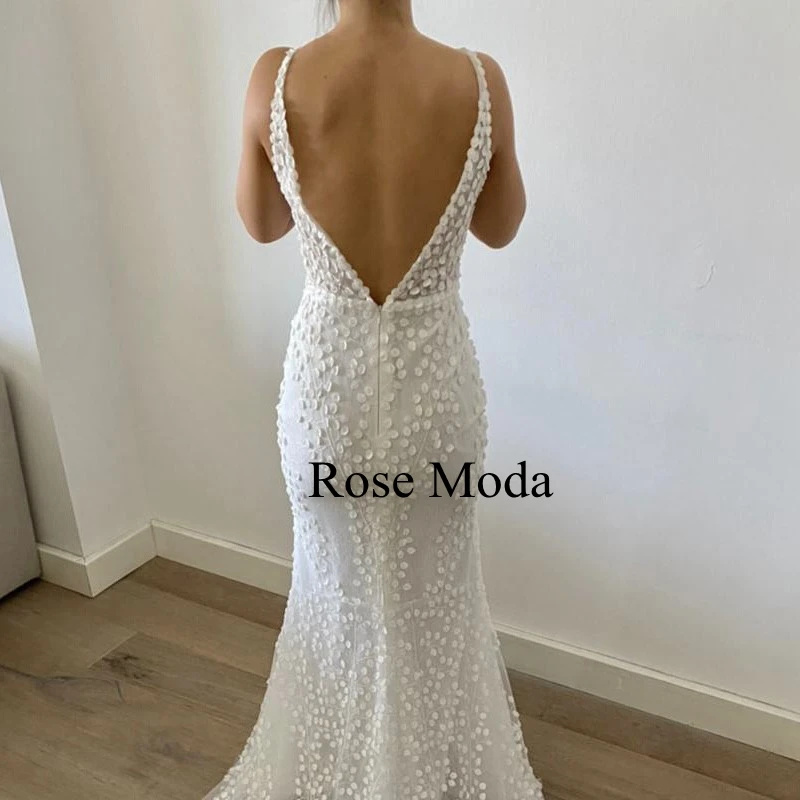 Rose Moda – robe de mariée en dentelle avec jupe détachable, col en V profond, motif FLoral 3D, sur mesure