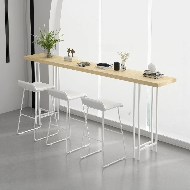 

Solid Wood Bar Table, Narrow Long High Top Table Against Wall for Home Balcony, Milk Tea Shop & Bar, Commercial Use JT40