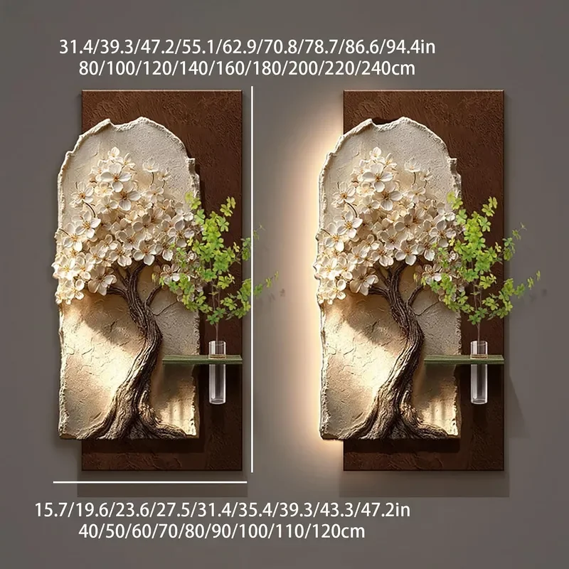 3D Wall Art Decor LED Sandstone Money Tree Wall Sculpture with Vase