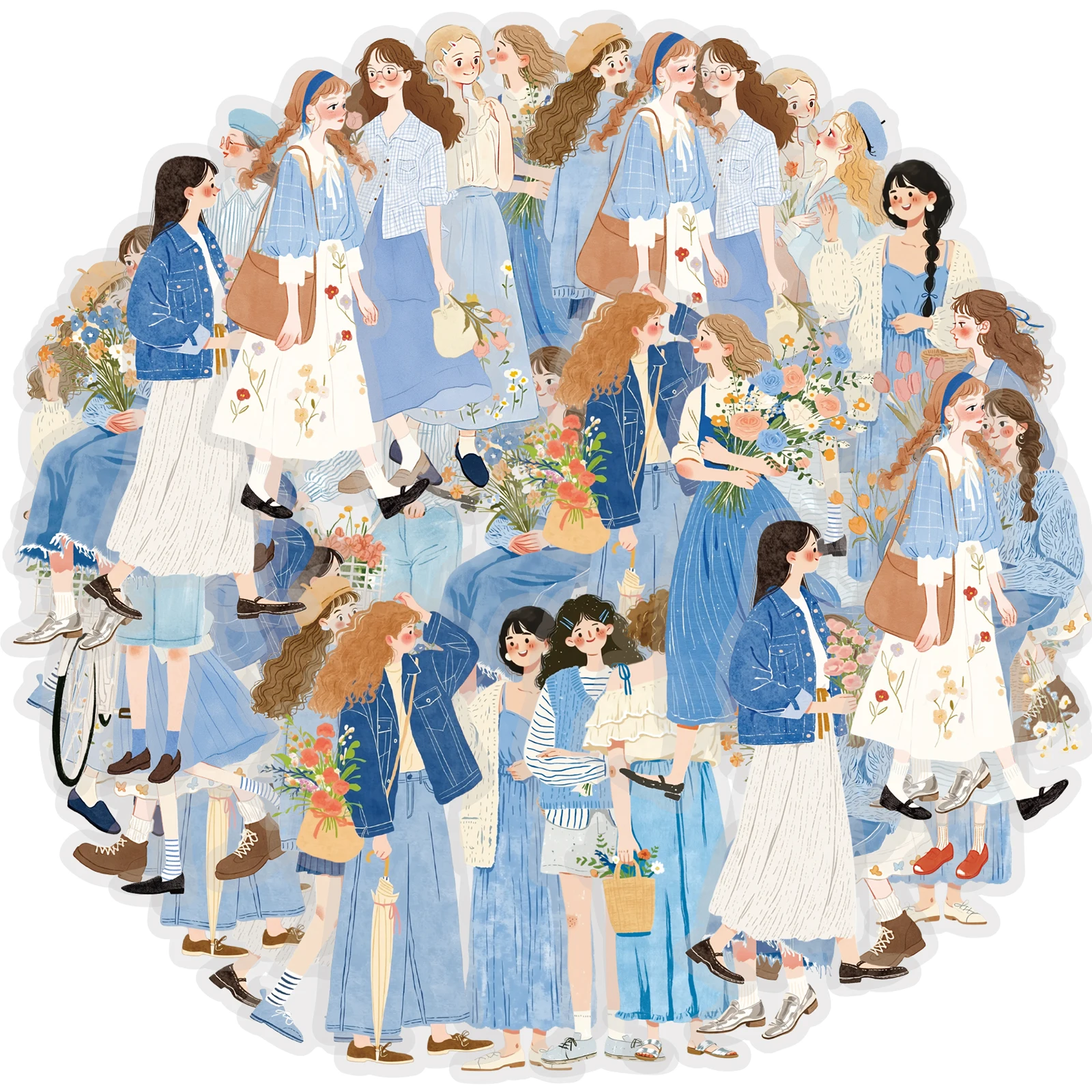Etori Life - Pegatinas para planificador con diseño de estilo bosque azul para niñas, ilustraciones artísticas frescas, pegatinas para mascotas, adecuadas para portátiles, carcasas de teléfonos, maletas, diarios, guitarras, bicicletas, suministros para álbumes de recortes, accesorios decorativos de oficina, decoraciones para fiestas, estética artística, sobres y tarjetas, regalos de cumpleaños y festivos, material escolar, temporada de regreso a clases, pegatinas decorativas multiusos