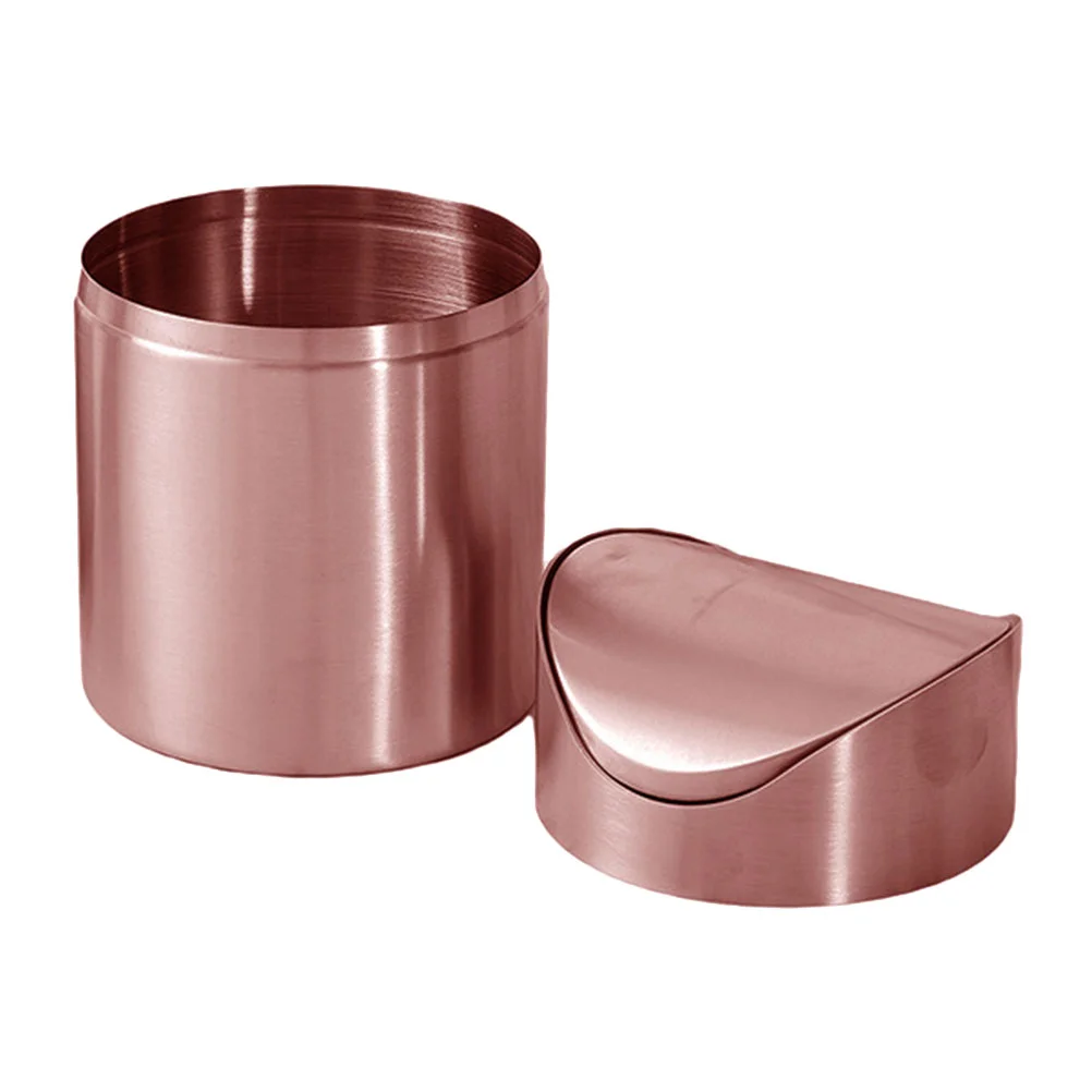 Mini Desk Trash Can With Press Type Lid Small Countertop Garbage Bin For Bedroom Office Kitchen Wastebasket Rose Gold