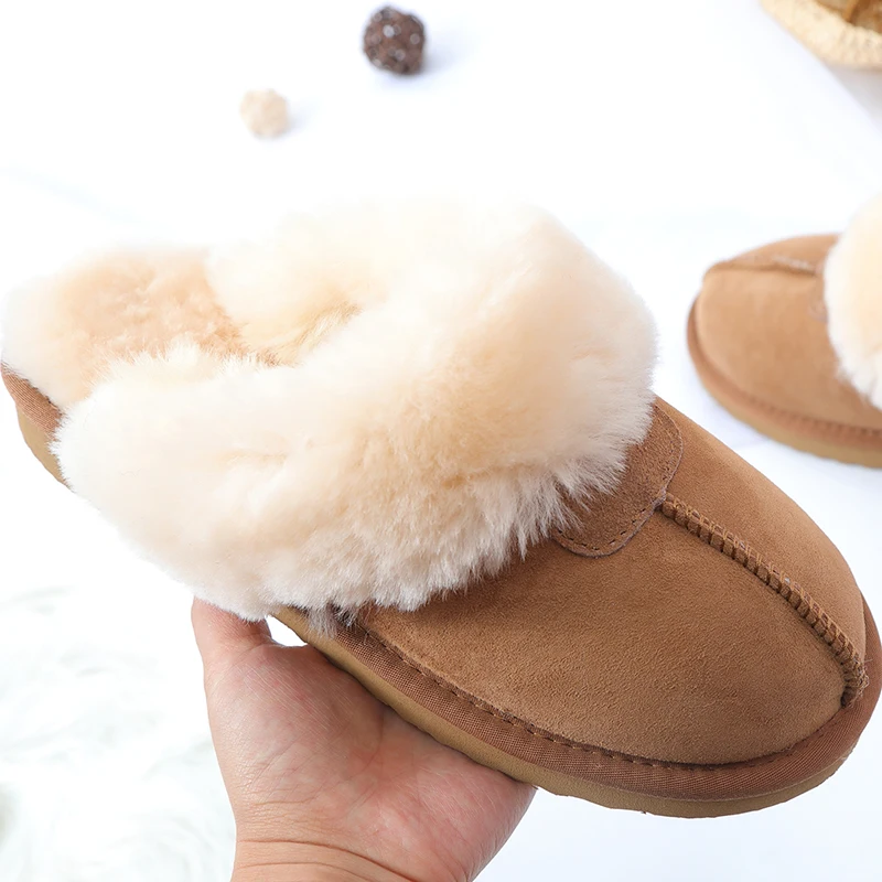 100% Natuurlijke Schapenvacht Winter Warm Bont Slippers Vrouwen Thuis Schoenen Indoor Slipper Luxe Wollen Slippers Vrouw Slippers