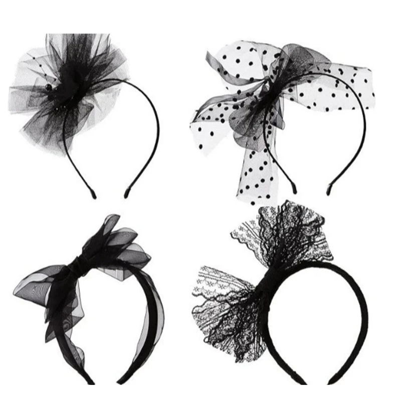 4pcs Sophisticated Sheer Bows Hairbands for Ladies Mesh Fabric Headband Comfortable Hair Ornament for Everyday Use Drop Shipping