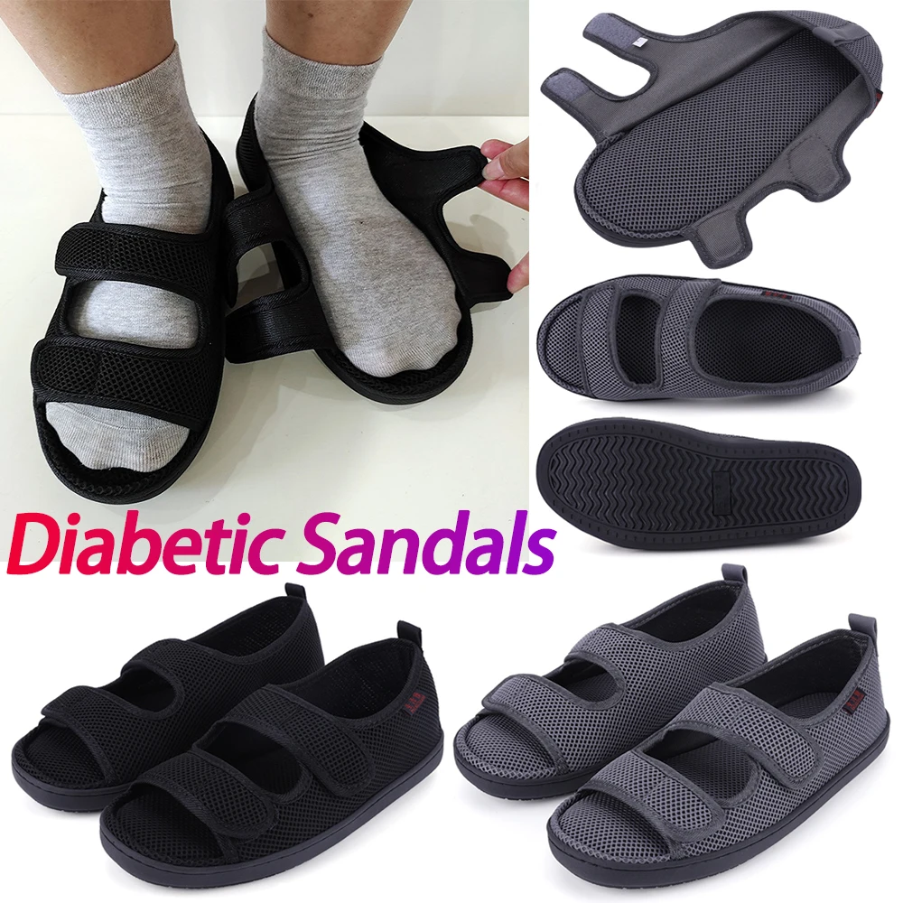 

Diabetic Sandals Adjustable Hook & Loop Walking Sandals Comfortable Walking Shoes for Elderly Swelling Sensitive Feet