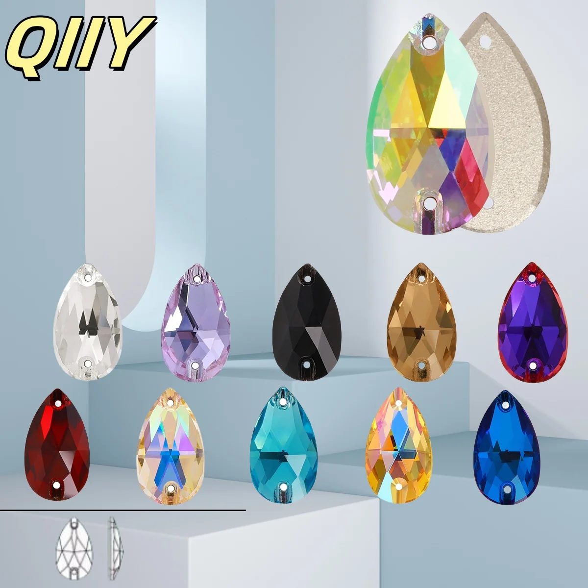 

QIIY High Quality Waterdrop Shaped Glass Sew On Rhinestones Flatbase Crystal AB Stones For Garment Bags Crafts DIY Accessories