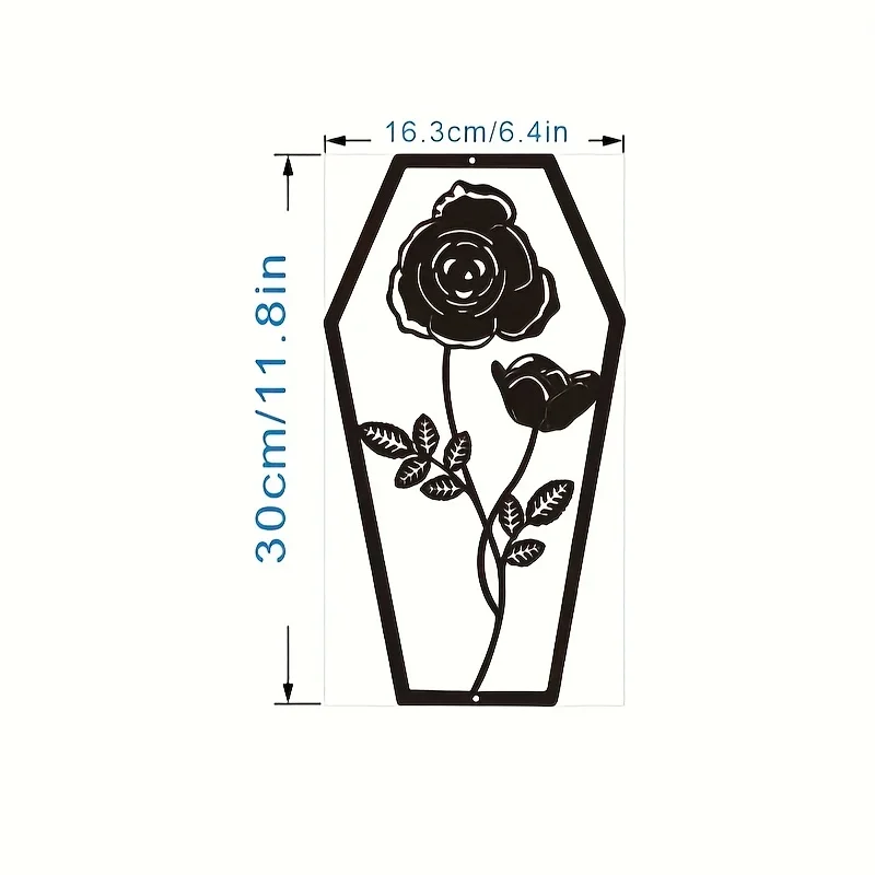 CIFBUY Gothic Rose Coffin Metal Art Sculpture Wall Decor For Home Outdoor Garden Patio Yard Hanging Plaque Ornament