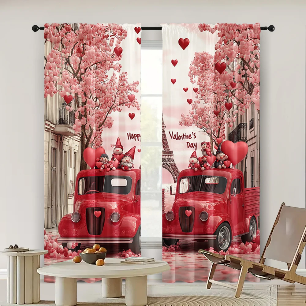 2pc,  Valentine's Day Window Treatment Curtains Valentine's Day 18 Light Filter Festive Holiday Applies to Home & Party