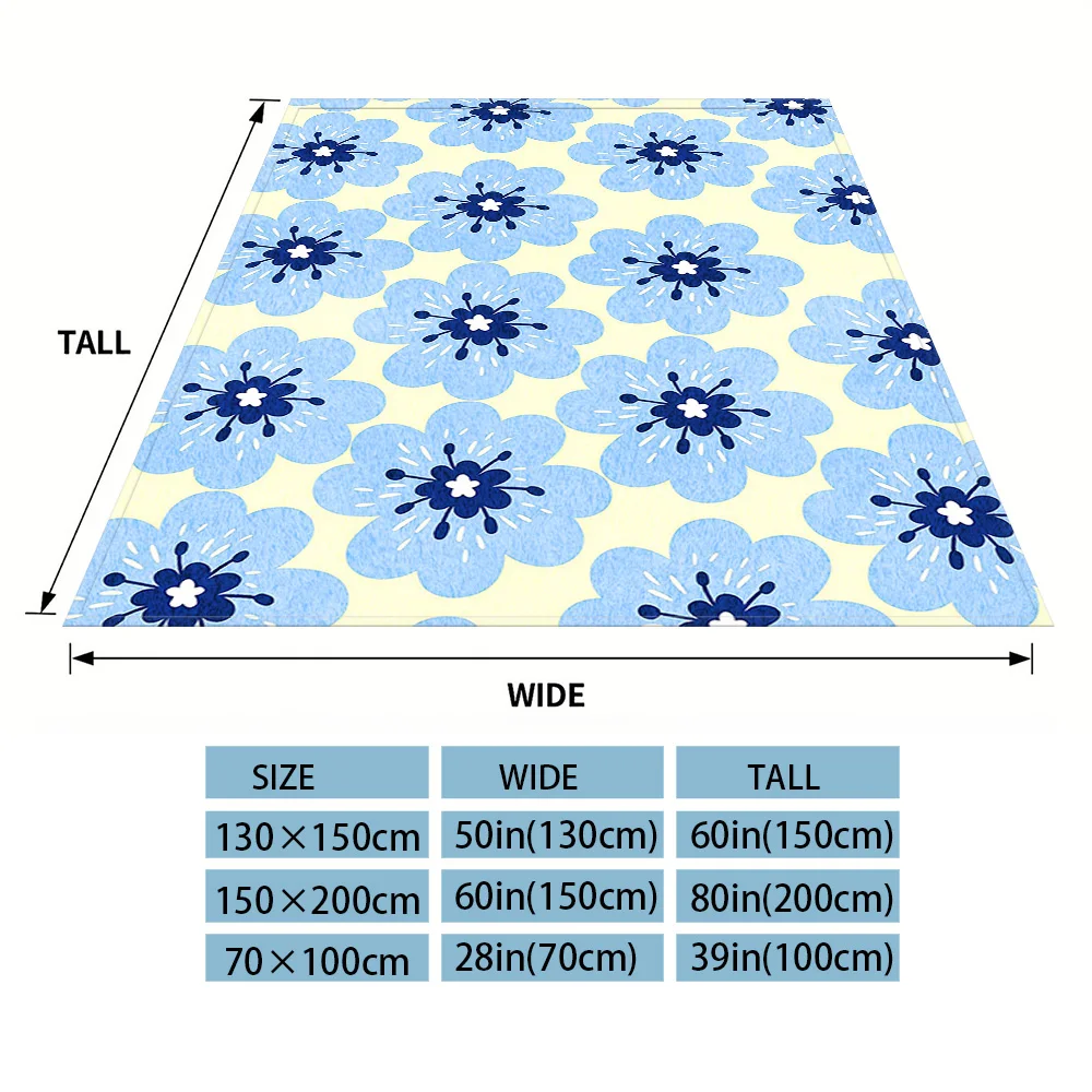 Soft Blue Florals Printed Blanket Suitable For Sofa Beds, Offices, Travel Camping Chairs, Warm Woolen Blankets
