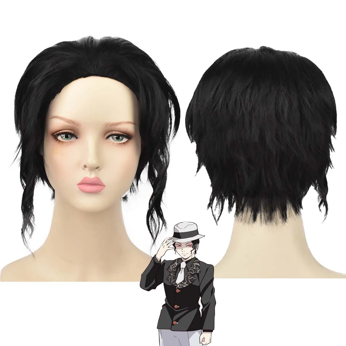 Adulto Cos Party Anime Hombres Kibutsuji Muzan Cosplay Peluca corta negra