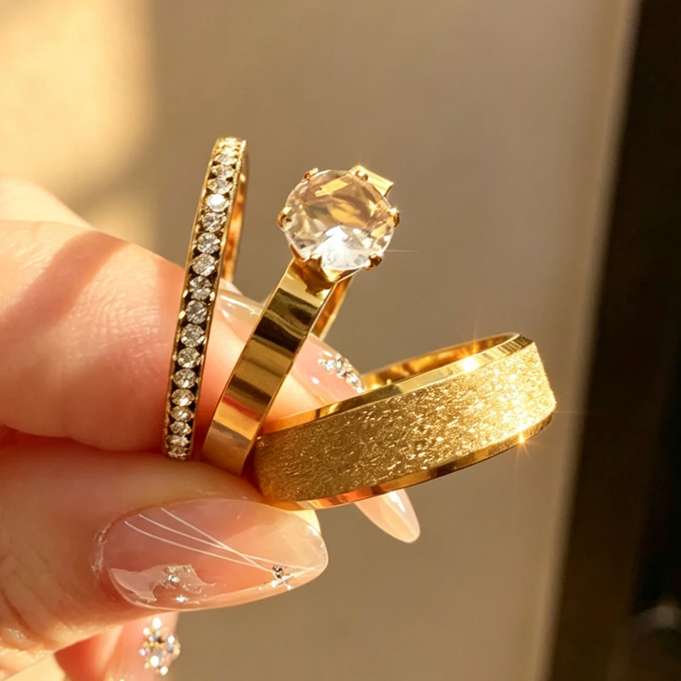 Yupsk 3 Stück/Set Buling Buling Stapelbare Edelstahlringe für Frauen, exquisiter High-End-Schmuck für Hochzeiten und Partys, Geschenke – Detail 2