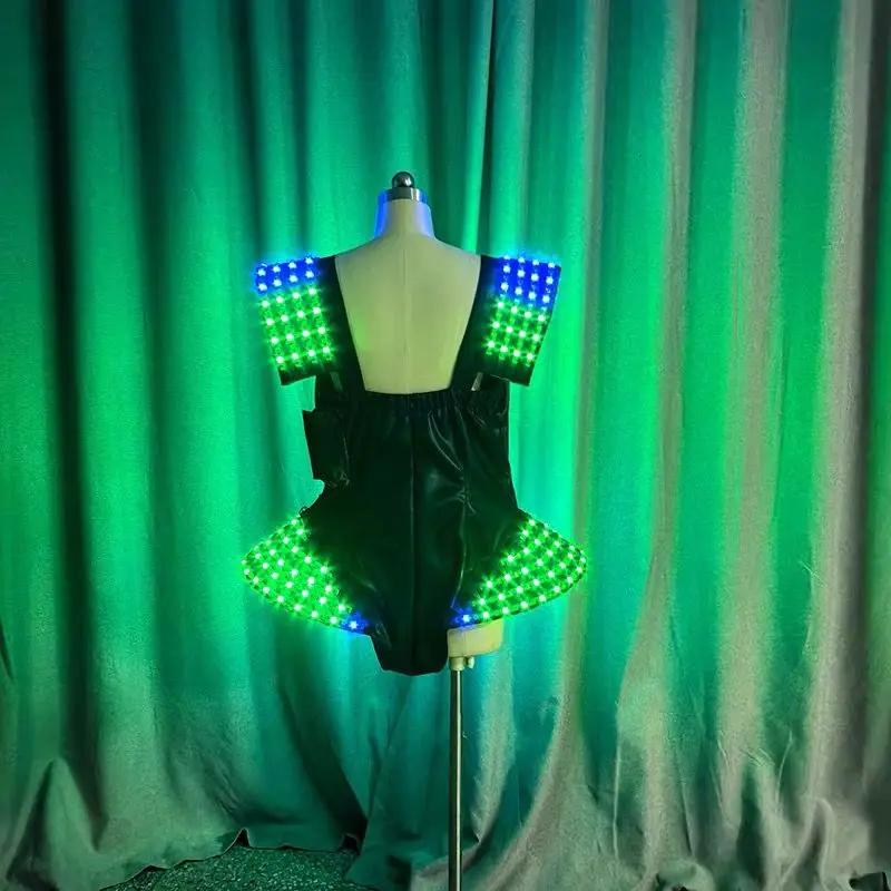 LED Light Dress Women's Color Change Bodysuit Fiber Optical Dance Costume DJ Suits Remote Control Stage Performance Wear