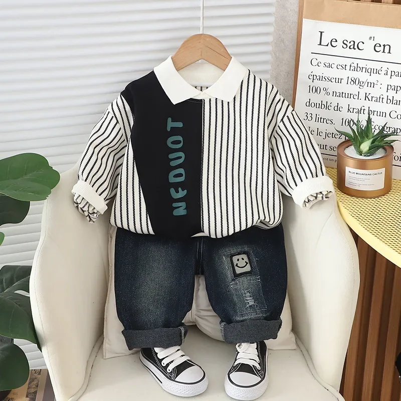 Baby Boys Luxury Designer Clothes 2024 Spring New Casual Patchwork Striped Long Sleeve Hoodies and Pants 1st Birthday Boy Outfit