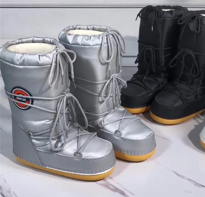 Silver Women Boots Winter Parent-child Snow Boots Fashion Warm Lace Up Platform Shoes for Women Waterproof Non-slip Space Boots