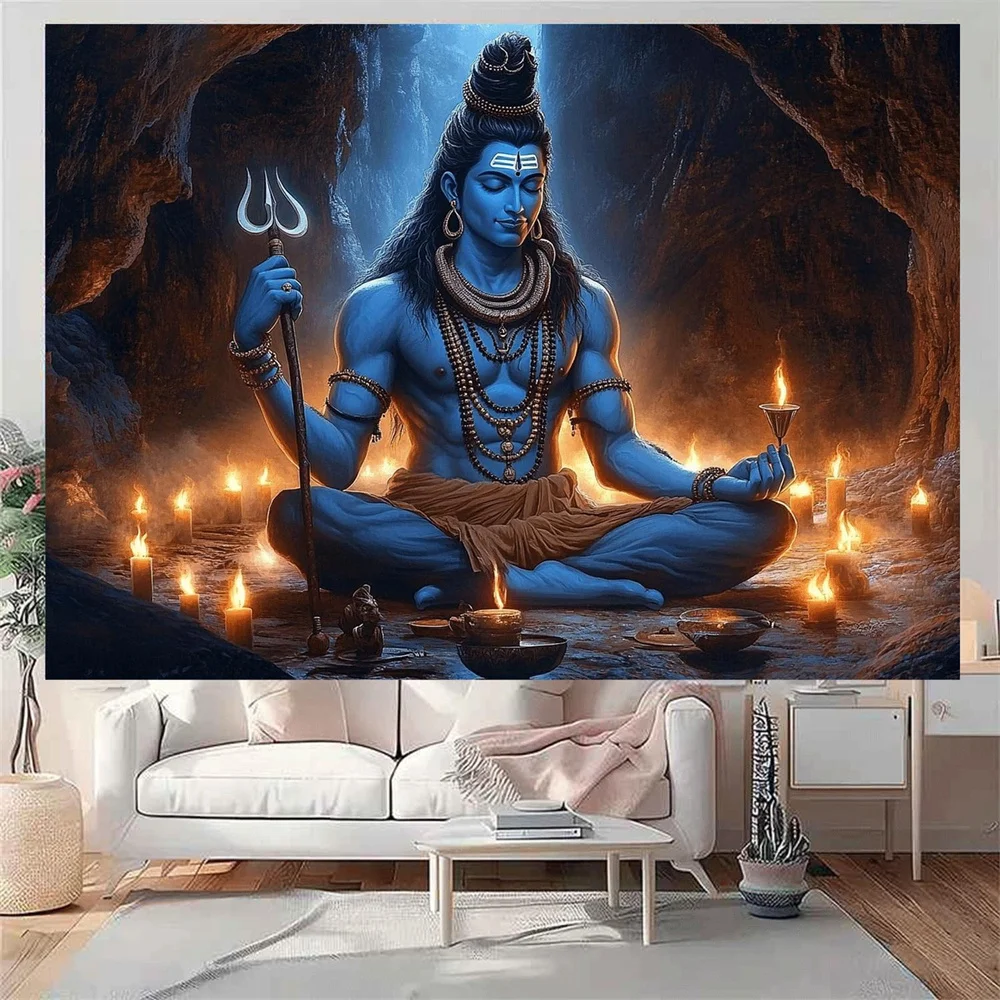 Lord Shiva Wandteppich, Meditation, Höhle, Poster, Hindu-Gott, Dekor, Trishul, Energie, Kunst, Wandbehang, Yoga, Tempel, Altar, Zimmer, Geschenk