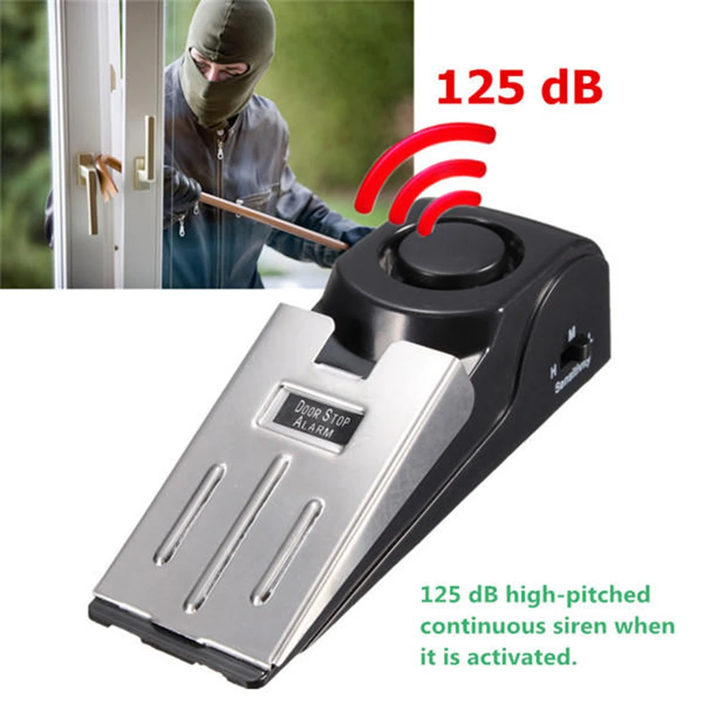 Portable 125DB Door Stop Alarm Wedge-shaped Stainless Steel 3 Sensitivity Level Sensor Wireless Home Travel Security